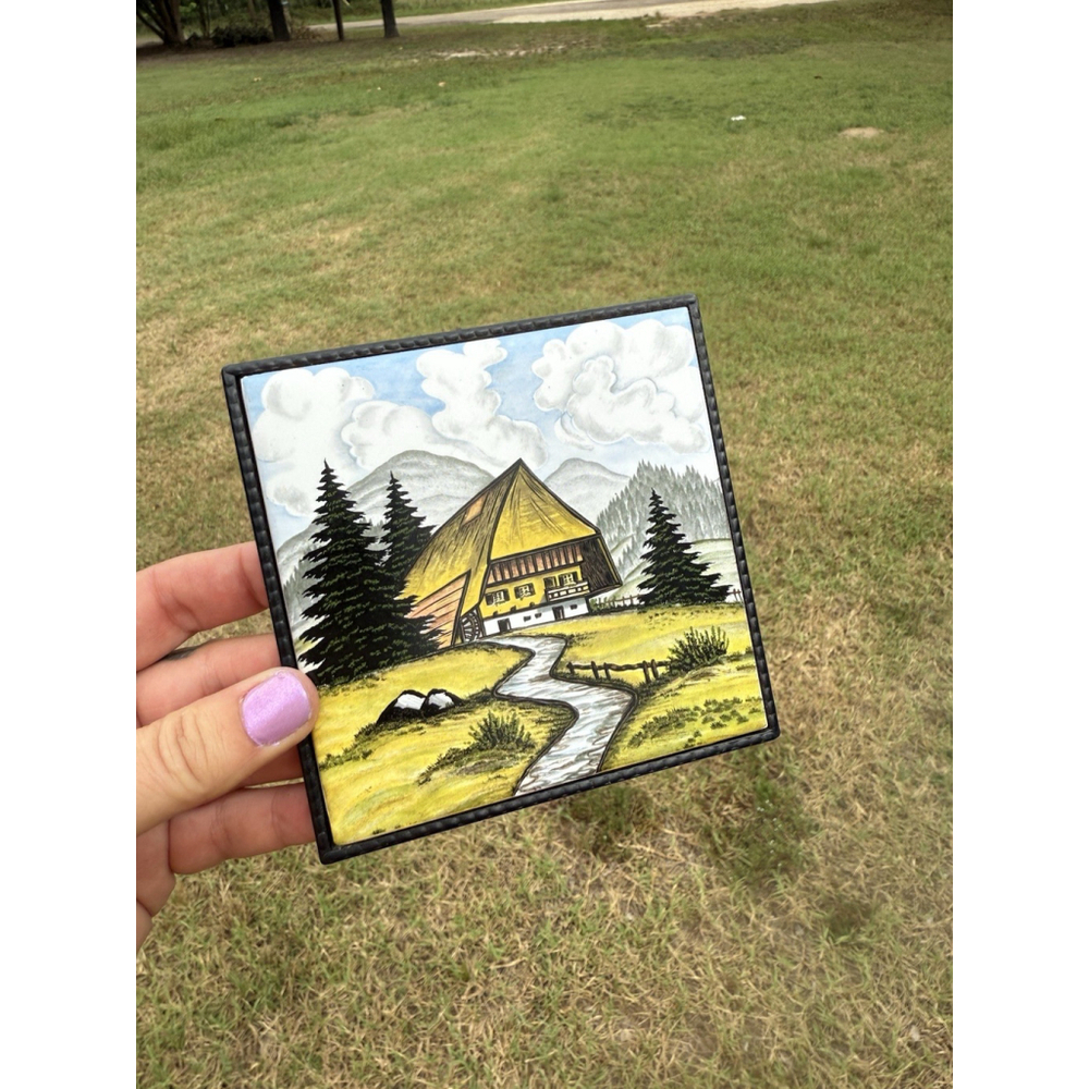Tile Art Trivet German Bavarian House Meadow Made In Italy 4.5” X 4.5”